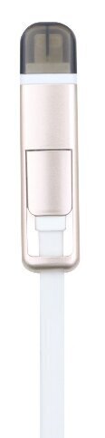 Кабель USB 2-в-1 переходник Micro USB 1 Lightning лапша «рулетка» / в бобине / телескопический БЕЛЫЙ