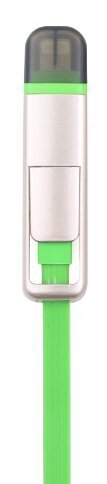 Кабель USB 2-в-1 переходник Micro USB 1 Lightning лапша «рулетка» / в бобине / телескопический ЗЕЛЁНЫЙ