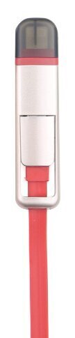 Кабель USB 2-в-1 переходник Micro USB 1 Lightning лапша «рулетка» / в бобине / телескопический КРАСНЫЙ
