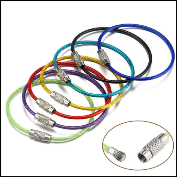 Кольцо/тросик карабин стальной с резьбой замыкающийся для ключей / фонаря / мультитула в термоусадке 8 ЦВЕТОВ САЛАТОВЫЙ