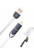 Кабель USB 2-в-1 «EARLDOM» KS607 переходник Micro USB 1 Lightning «лапша» 1.0 М / 2.1A / неспутываемый БЕЛЫЙ