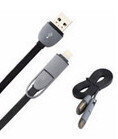 Кабель USB 2-в-1 «EARLDOM» KS607 переходник Micro USB 1 Lightning «лапша» 1.0 М / 2.1A / неспутываемый ЧЁРНЫЙ